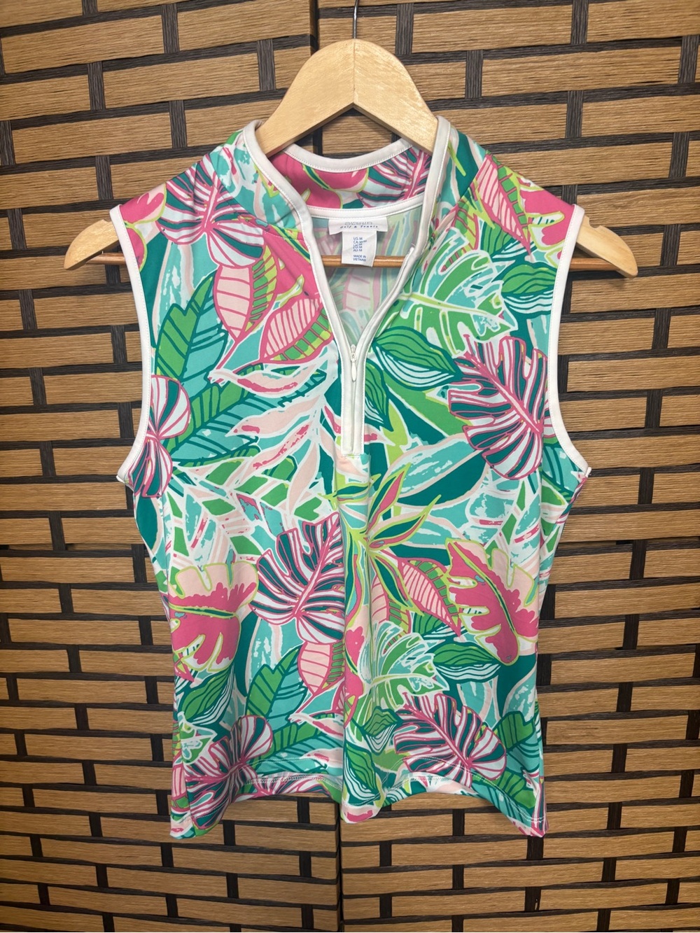 Sigrid Olsen pink and green golf and tennis tank medium